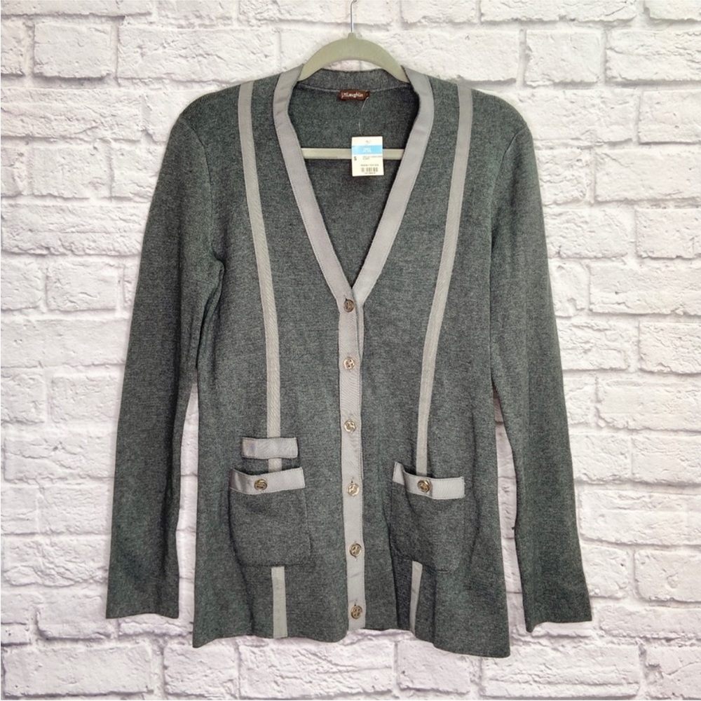 J McLaughlin Cecilla V-Neck Boyfriend Cardigan Sweater Size S Heather Grey NWT